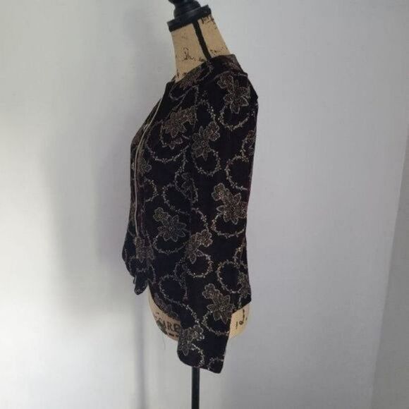 Vintage Dark Romantic Goth Purple Filigree Jacket Gold Trim - Picture 3 of 14